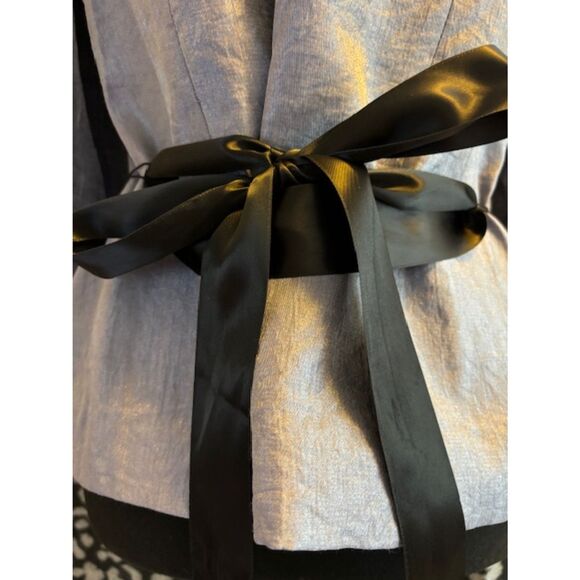 David's Bridal Crinkle Gray/Purplish Rouche Collar, Black Tie Belt Blouse Sz 14 - Picture 6 of 9